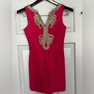 Lilly Pulitzer Women's Janice Pink & Gold Sleeveless Shift Mini Dress Size 0